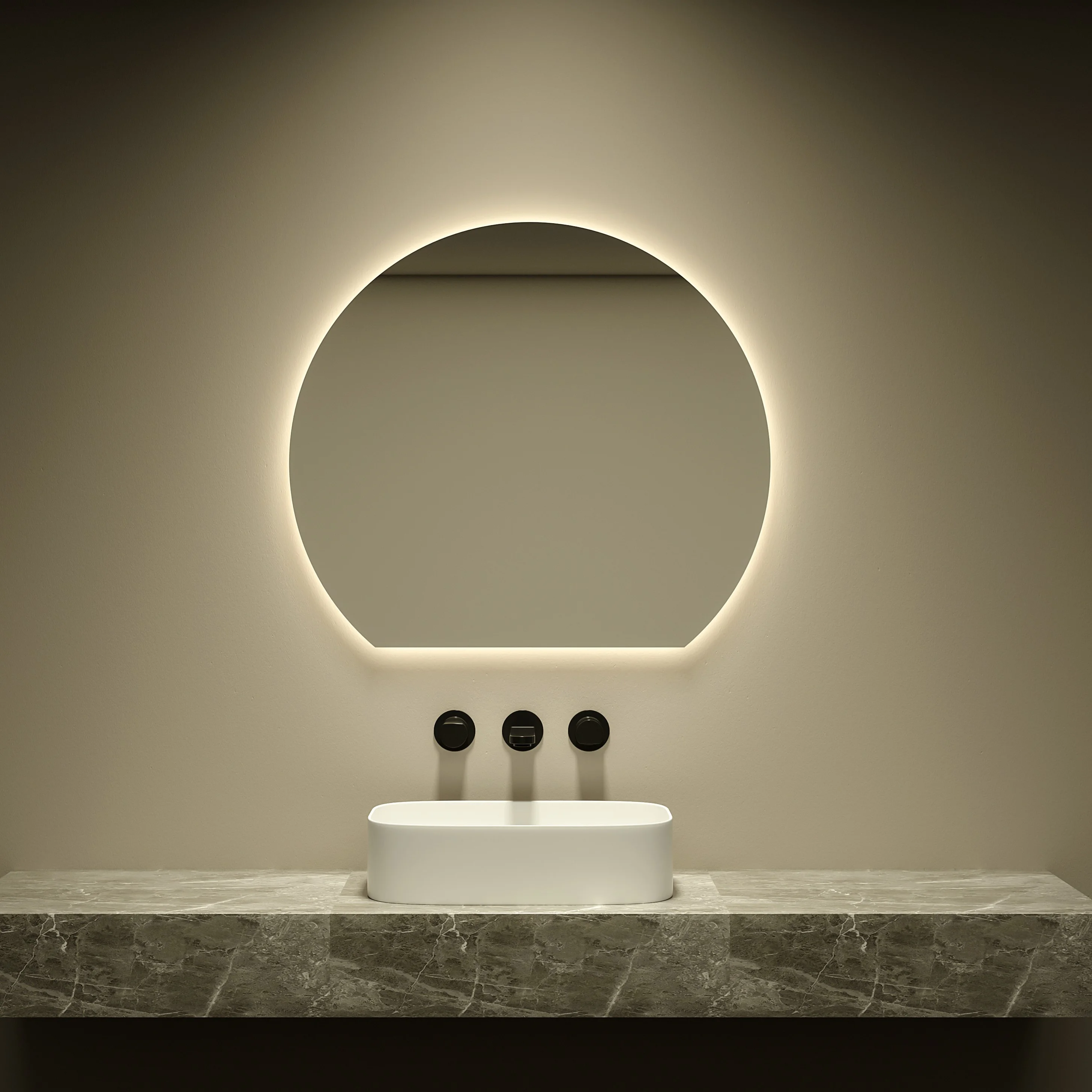HALF MOON SMART BATHROOM MIRROR – 800x720MM | FRAMELESS | COPPER-FREE | SAA CERTIFIED