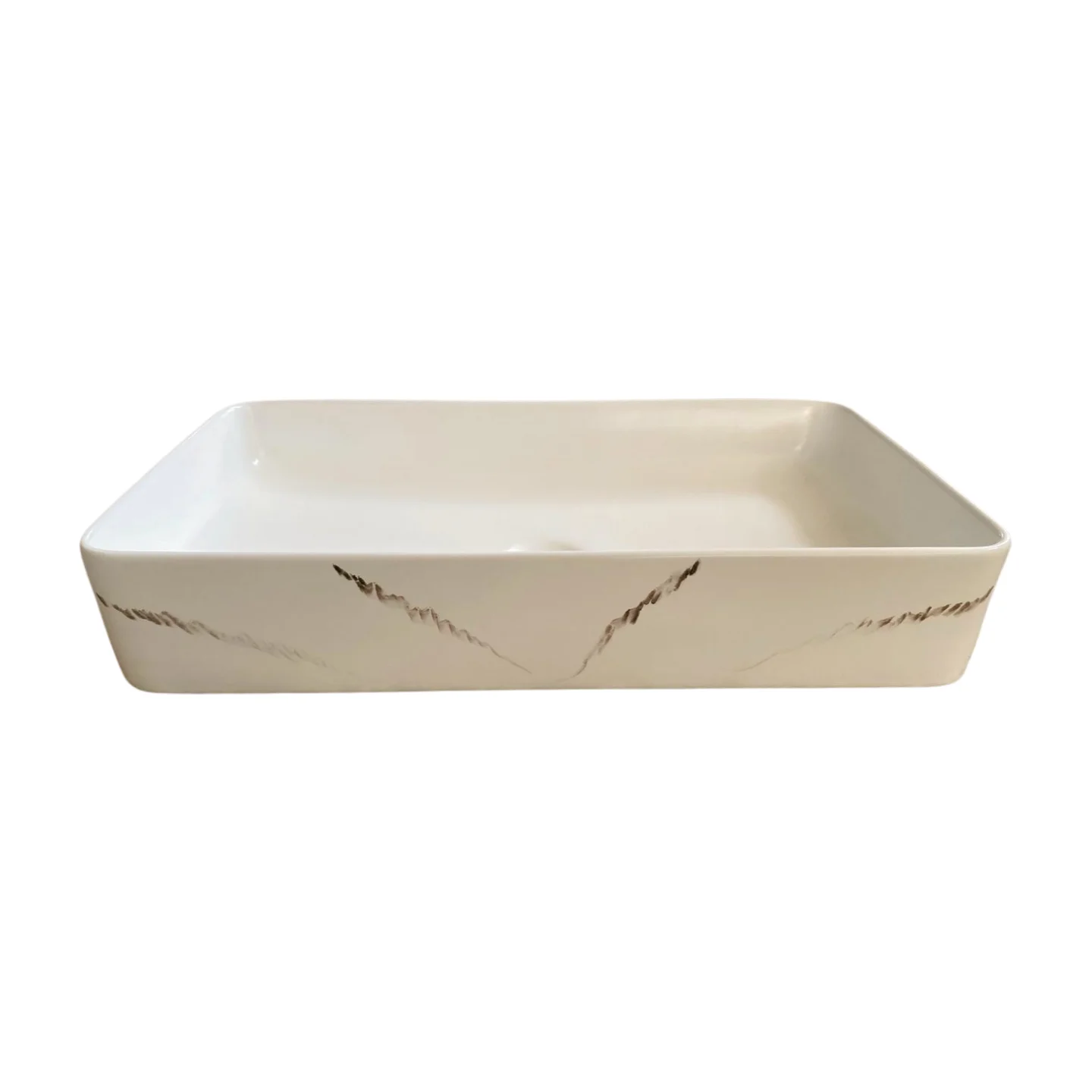 Rectangular Marble-Pattern Countertop Basin – White